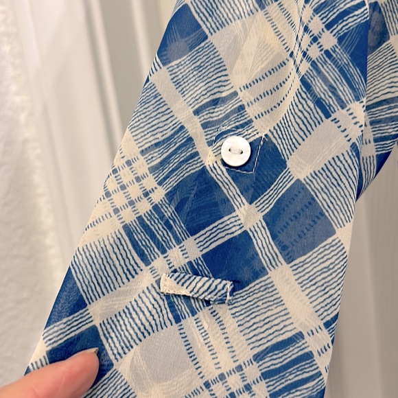 Free People Womens Top Sz XS/TP Easy Rider Sheer Blue Cream Checked Button Down - Picture 5 of 9